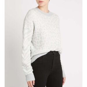 Tribal Cotton‎ Pullover Sweater Light Gray Ivory Top Sweatshirt Animal, Size S